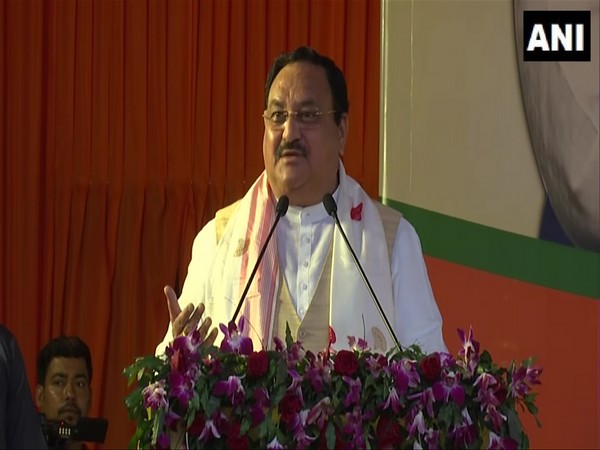BJP chief JP Nadda speaking at a rally in Assam.