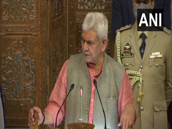 Jammu and Kashmir Lieutenant Governor Manoj Sinha speaking at a conference in Srinagar. (Photo/ANI)
