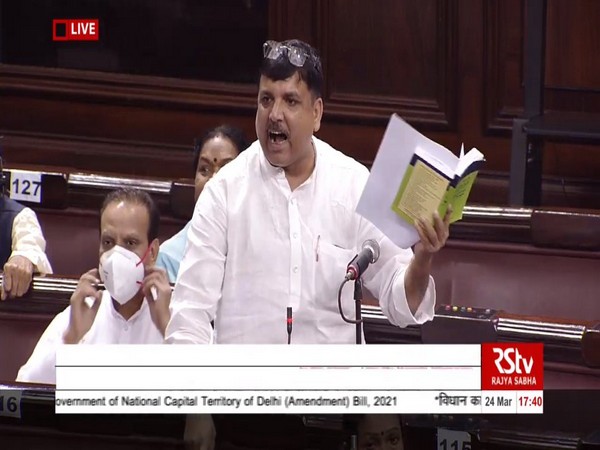 AAP MP Sanjay Singh in Rajya Sabha (Photo/ANI)