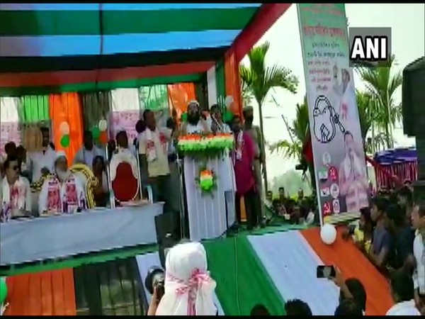 Son of AIUDF chief, Abdur Rahim Ajmal speaking at a rally in Assam. (Photo/ANI)