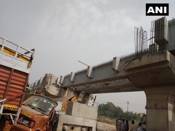 Portion of an under-construction bridge collapsed in Punjabi Bagh, Delhi (Photo/ANI)