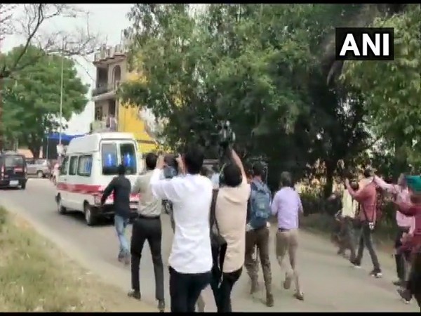 UP Police leaving Rupnagar jail with Mukhtar Ansari in the ambulance (Photo/ANI)