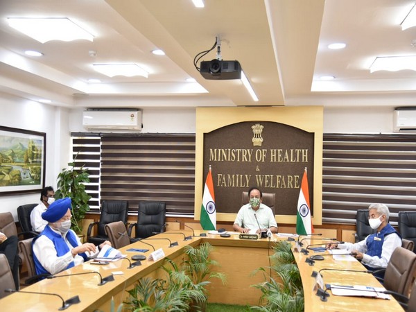 Union Health Minister Harsh Vardhan attending 24th meeting of the high-level Group of Ministers (GoM). (Photo credit: Twetter)