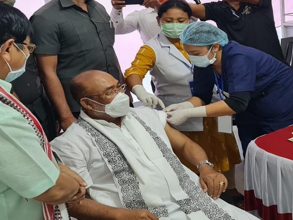 Manipur Chief Minister N Biren Singh took his first dose of the Covid-19 vaccine (Photo/ANI)