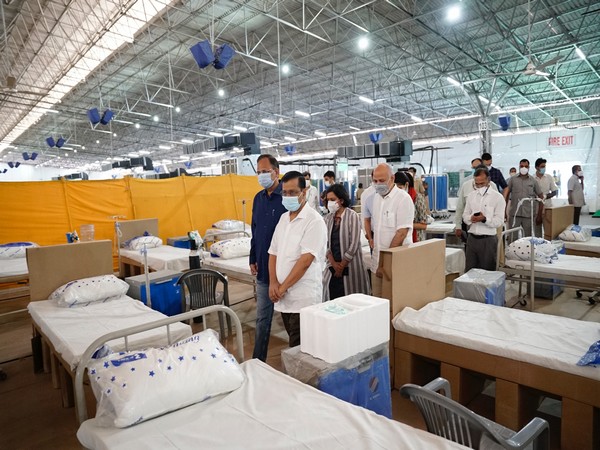 Delhi Chief Minister Arvind Kejriwal visited Sardar Patel Covid Care Centre on Monday. [Photo/ANI]
