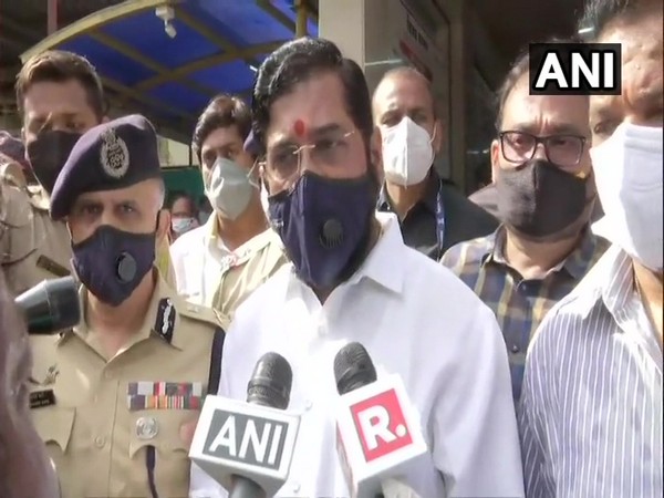 Maharashtra Minister Eknath Shinde speaking to media on Friday. (Photo/ANI)