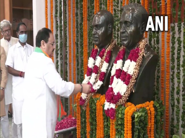 JP Nadda pays floral tribute to Deendayal Upadhyaya on his 105th birth anniversary (Photo/ANI)