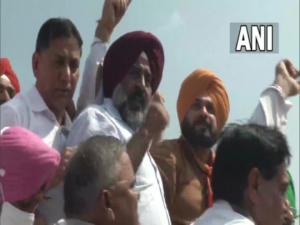 Congress leader Navjot Singh Sidhu leads Punjab Congress to march to Lakhimpur in Uttar Pradesh today. (Photo/ANI)