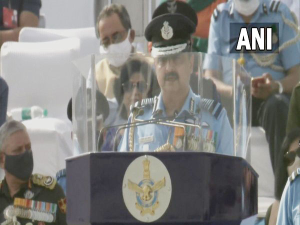 IAF Chief Air Chief Marshal VR Chaudhari at Hindon airbase (Photo/ANI)
