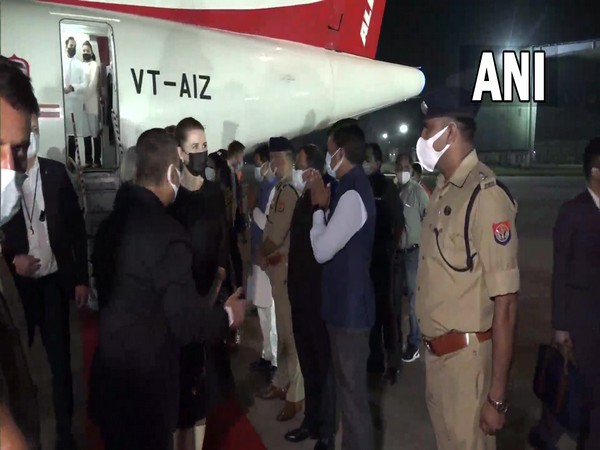 Danish Prime Minister Mette Frederiksen arrived at Agra airport on late Saturday (Photo/ANI)