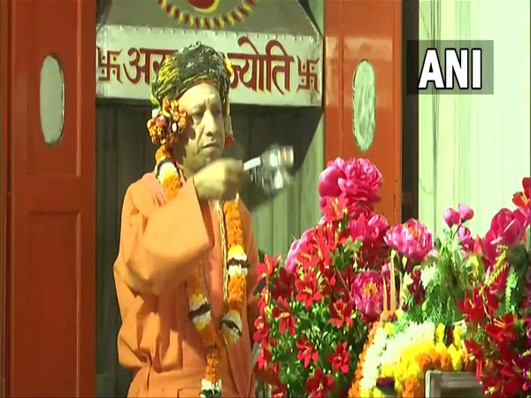 UP CM Yogi Adityanath offering his prayers on Vijaya Dashami (Photo/ANI) 