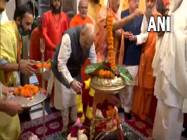 Union Home Minister Amit Shah in Harihar Ashram in Haridwar. (Photo/ANI)