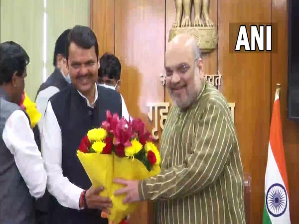 Union Home Minister Amit Shah and ormer Maharashtra Chief Minister Devendra Fadnavis in New Delhi on Tuesday. (Photo/ANI)