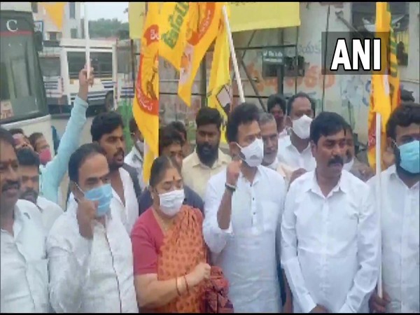 TDP party workers and leader protesting in Srikakulam. (Photo/ANI)