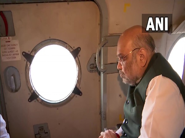 Union Home Minister Amit Shah conducting an aerial survey of the rain-affected areas of Uttarakhand (Photo/ANI)