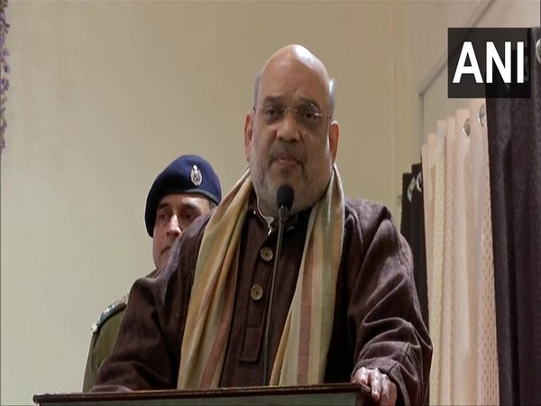 Union Home Minister Amit Shah at CRPF camp at Lethpora in Pulwama district. (Photo/ANI)