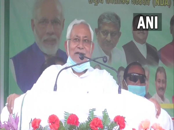 Bihar Chief Minister Nitish Kumar addressing an election rally in Tarapur, Bihar. (Photo/ANI)