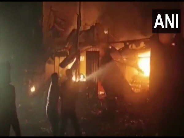 A fire broke out in a firecracker shop in Kallakurichi last night. (Photo/ANI)