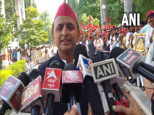 SP chief Akhilesh Yadav speaking to reporters in Safai on Wednesday. (Photo/ANI) 