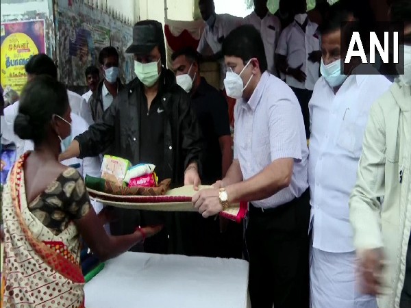 Tamil Nadu Chief Minister MK Stalin distributing essential items to the needy people. (Photo/ANI)