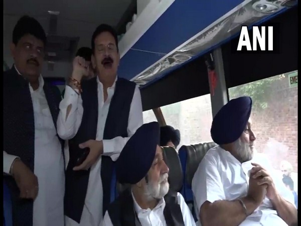 SAD president Sukhbir Singh Badal and other praty leaders proceed to Shri Salasar Dham in Rajasthan to pay obeisance to Balaji Maharaj (Photo/ANI)
