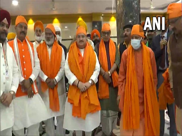 BJP chief Jagat Prakash Nadda and UP CM Yogi Adityanath in Kanpur. (Photo/ANI)