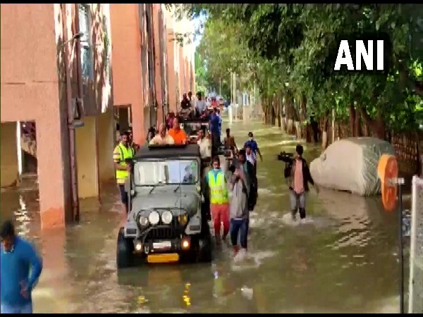 Karnataka Chief Minister Basavaraj Bommai visits Kendriya Vihar Apartment in Bengaluru (Phot/ANI) 