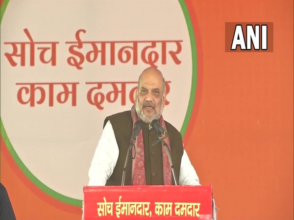 Union Home Minister Amit Shah during a public rally at Azamgarh. (Photo/ANI)