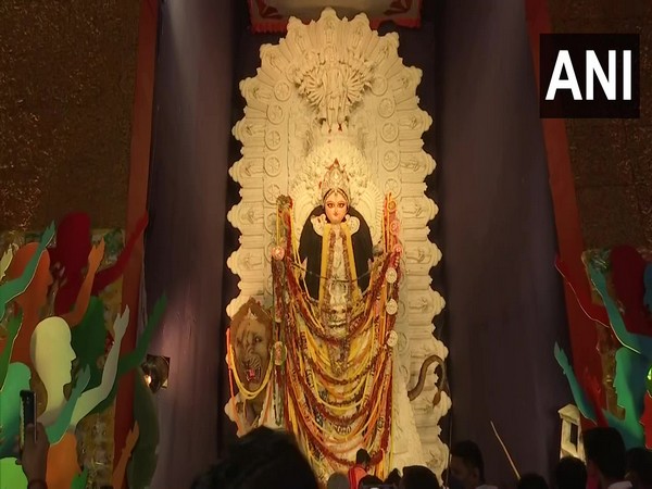 Jagadhatri Puja Pandal made by turmeric in Chandannagar (Photo/ANI)