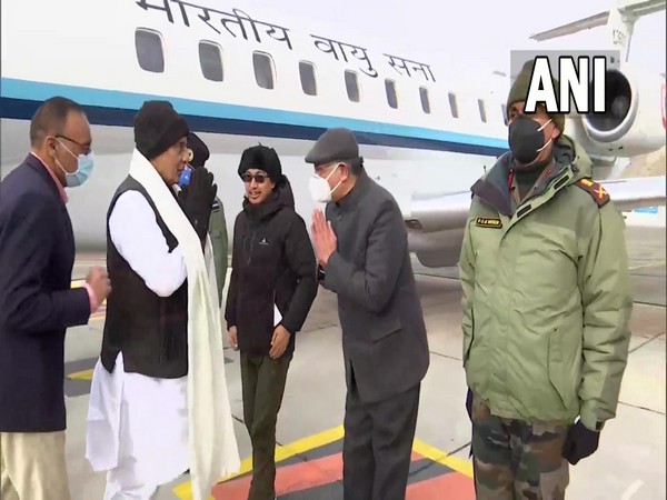 Defence Minister Rajnath Singh arrives in Leh, Ladakh.  (Photo/ANI)