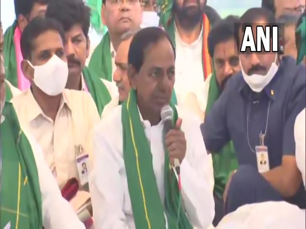 Telangana Chief Minister K Chandrashekhar Rao protest in Hyderabad (Photo/ANI)