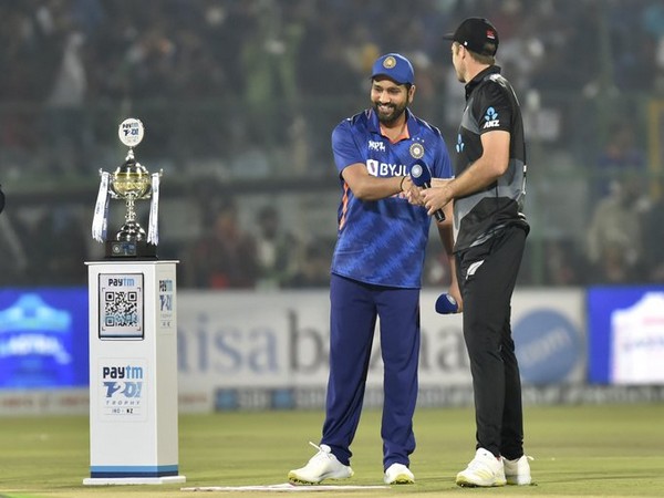 Rohit Sharma and Tim Southee at the toss (Photo/ICC-Twitter)