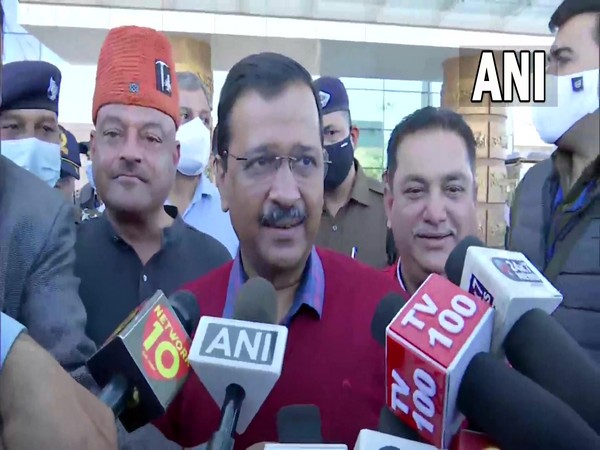 Arvind Kejriwal speaking to reporters ater reaching Dehradun on Sunday. (Photo/ANI) 