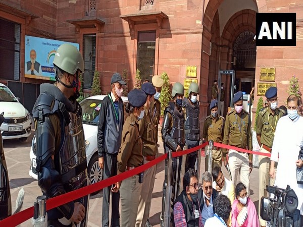 TMC MPs continue to stage a sit-in protest outside the Ministry of Home Affairs (MHA) over alleged police brutality in Tripura. (Photo/ANI)