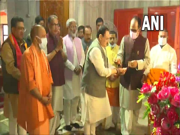 BJP National President JP Nadda at Gorakhnath temple on Monday. (Photo/ANI)