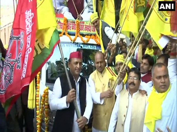 SP Chief Akhilesh Yadav in Lucknow on Sunday. (Photo/ANI)