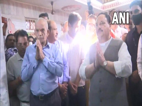 Bharatiya Janata Party President JP Nadda offers prayers at Mahalaxmi Temple in Panaji (Photo/ANI)