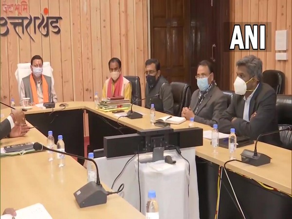 Uttarakhand CM Pushkar Singh Dhami chairing a high-level meeting on Covid new variant 'Omicron'. (Photo/ANI)
