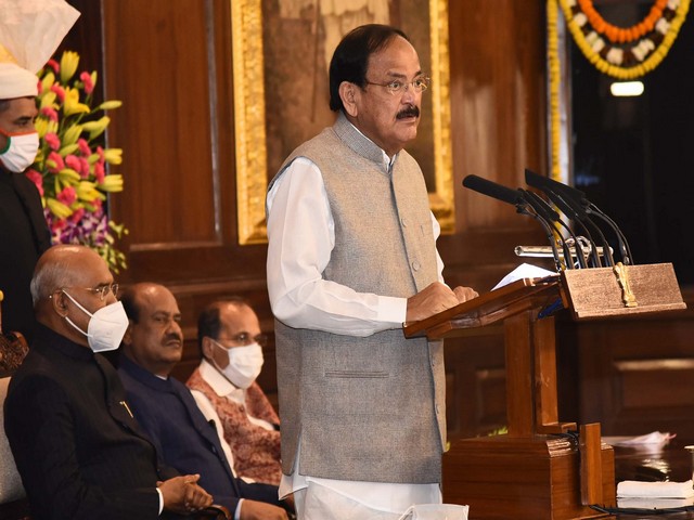 Vice President Venkaiah Naidu addressing the centenary celebration of Public Accounts Committee in Central Hall of Parliament, in New Delhi on Saturday.