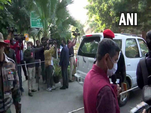 Defence Minister Rajnath Singh leaves from the residence of CDS Bipin Rawat (Photo/ANI)