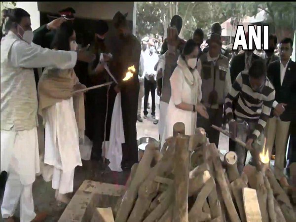 Daughters perform last rites of CDS Rawat and his wife Madhulika Rawat (Photo/ANI)