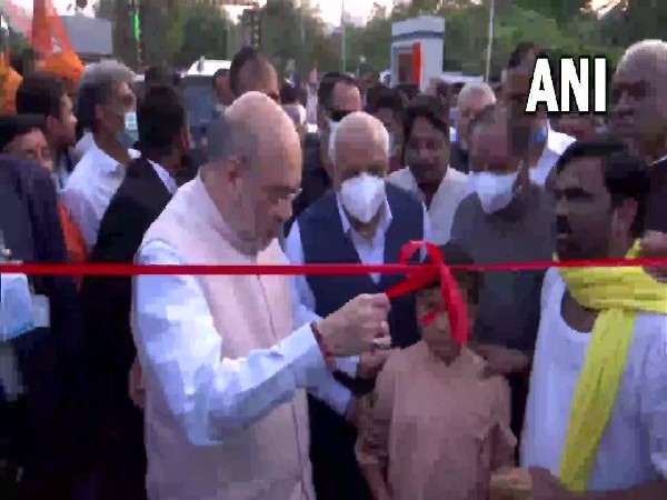 Union Home Minister Amit Shah  inaugurates train overbridge (Photo/ANI)