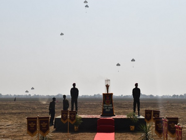 The parachute jump was dedicated to CDS General Bipin Rawa, his wife Madhulika Rawat, and the soldiers and air warriors who lost their lives in the line of duty on December 8. (Photo/ANI)