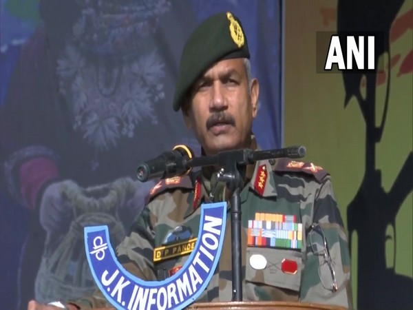 Lieutenant General DP Pandey, General Officer Commanding of Army's Chinar Corps address gathering at Chillai Kalan Festival at Shopian (Photo/ANI) 