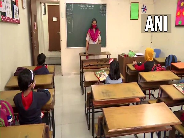 Visuals from Dnyanganga English Medium School as students arrive (Photo/ANI)