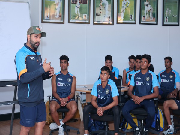 Rohit Sharma interacting with India U-19 team at NCA, Bengaluru (Photo/BCCI-Twitter)
