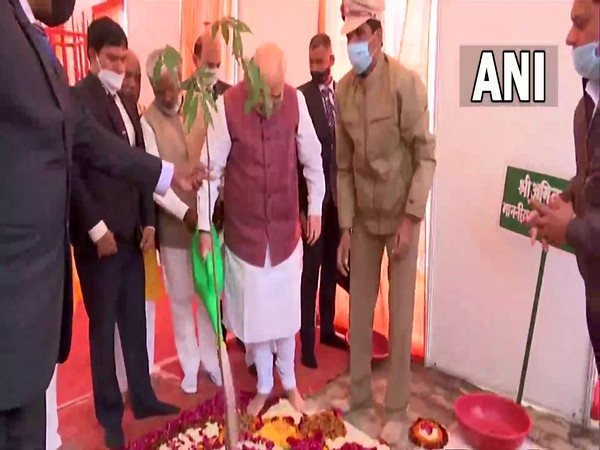 Amit Shah plants a sapling in the premises of Ram Janmabhoomi Temple in Ayodhya (Photo/ANI)