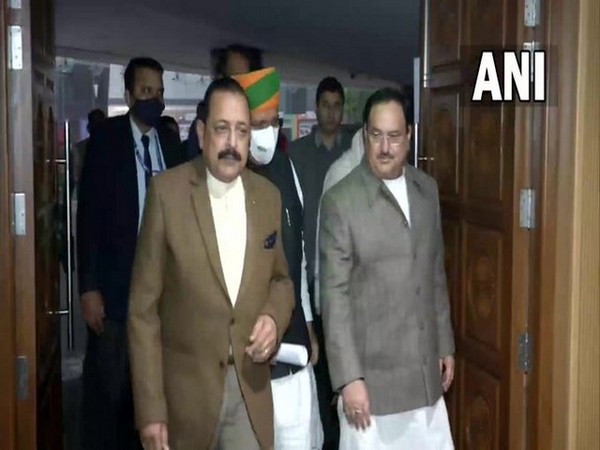Union Minister Jitendra Singh and BJP national president JP Nadda arrive for the BJP Parliamentary Party meeting at Ambedkar International Center in New Delhi on Tuesday. (Photo/ANI)