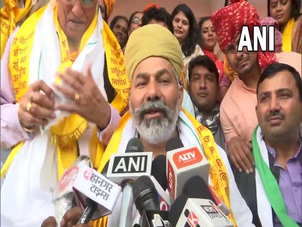 BKU leader Rakesh Tikait speaking to the media in Jaipur. (Photo/ANI)