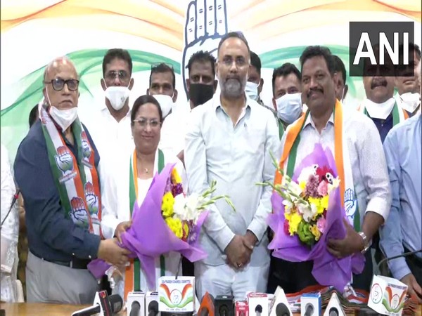 Michael Lobo, Delilah Lobo joining Congress in Panaji (Photo/ANI)